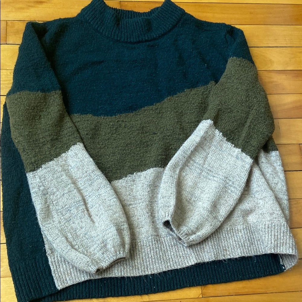 Colorblock Turtleneck Sweater - Green, Olive, and Cream